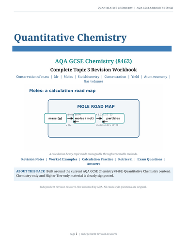 AQA GCSE Chemistry – Quantitative Chemistry Complete Revision Workbook