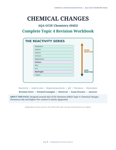 AQA GCSE Chemistry – Chemical Changes Complete Revision Workbook