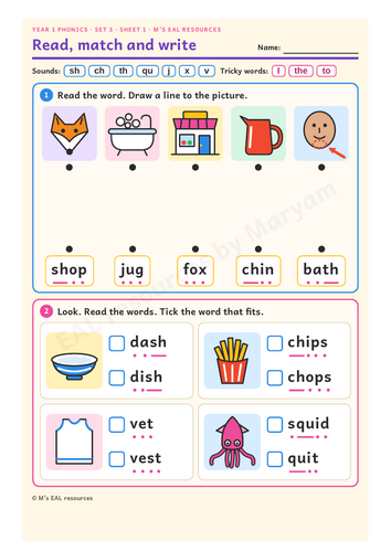 RWI Set 1 Read, Match and Write Part 3 (sh ch th qu j x v): First Special Friends for Year 1 and EAL