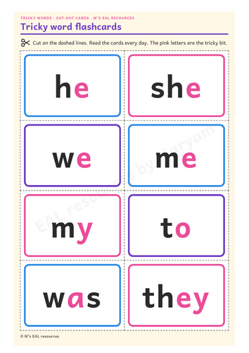 RWI Set 1 Tricky Words Pack: he, she, we, me, my, to, was, they