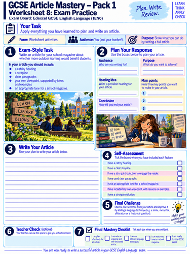 Pearson Edexcel GCSE English Language 1EN0 | Article Writing Mastery Pack 1 | 8 Transactional