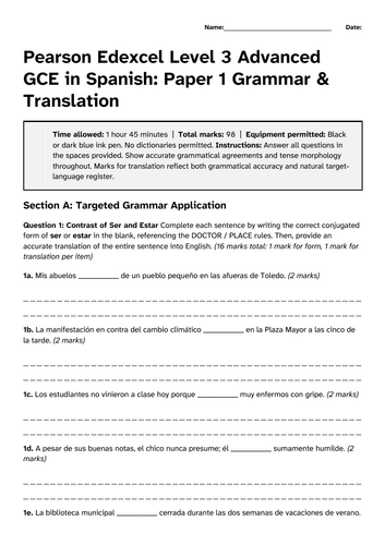 Alevel grammar Por, Para, Ser and Estar