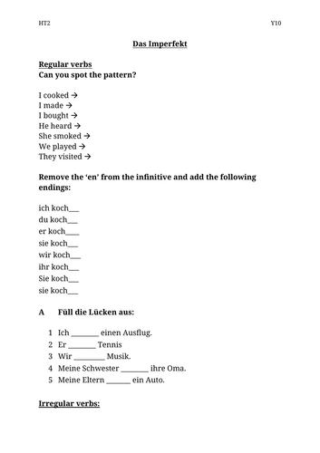 Perfect + Imperfect Tense Revision - GCSE German