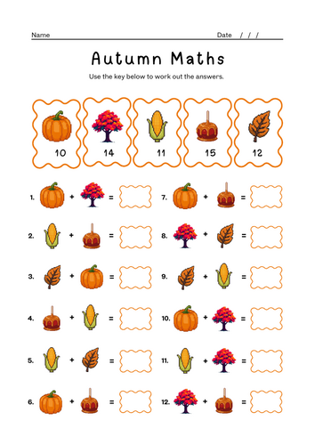 Autumn-Themed Picture Addition Worksheet Pack!
