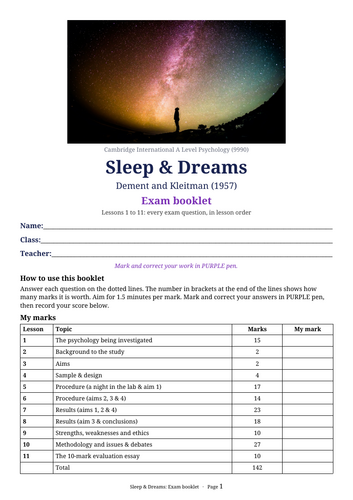 Dement & Kleitman (1957) Sleep & Dreams: Complete Teaching Bundle  Cambridge 9990 AS Psychology