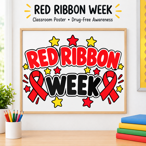 Red Ribbon Week Poster, Drug Free Pledge Banner, Classroom Bulletin Board Decor