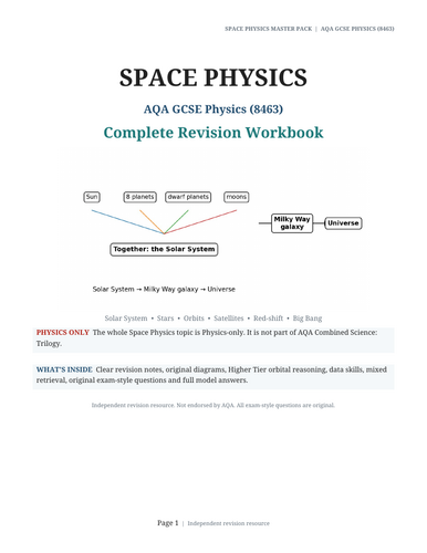 AQA GCSE Physics Space Physics Revision Workbook | Stars, Orbits, Red-Shift & Big Bang