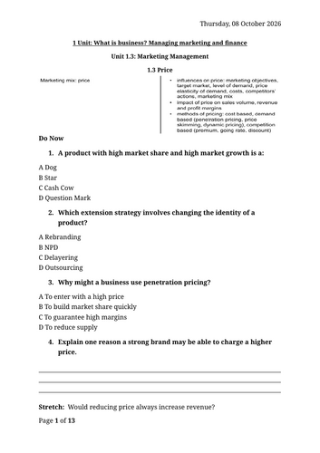 3.1.3 Price - AQA A Level (7138)