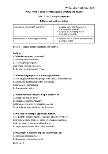 3.1.3 International marketing (A-level only)  - AQA A Level (7138)
