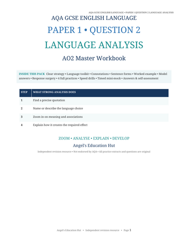 AQA GCSE English Language Paper 1 Question 2 Workbook | Language Analysis AO2