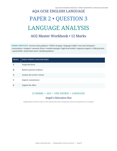 AQA GCSE English Language Paper 2 Question 3 Workbook | Language Analysis AO2 |