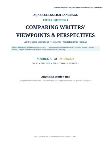 AQA GCSE English Language Paper 2 Question 4 Workbook | Comparing Viewpoints AO3 |