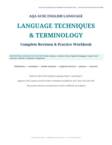 AQA GCSE English Language Techniques & Terminology Workbook | AO2 Analysis Skills | Paper 1 & 2