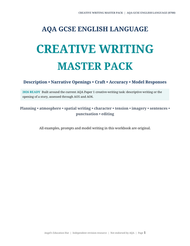 AQA GCSE English Language Creative Writing Master Pack | AO5 AO6 | Description & Story Openings