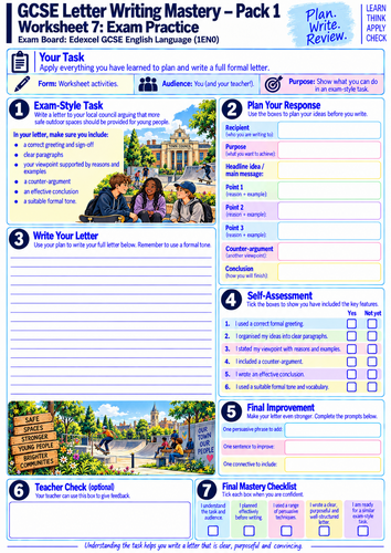 Edexcel GCSE English Language Letter Writing | 7-Worksheet Exam Practice & Writing Mastery Pack