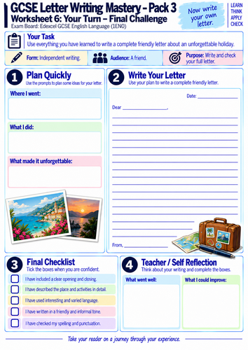 Edexcel GCSE English Language Letter Writing | Informal & Friendly Letters | 6-Worksheet Mastery