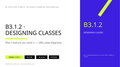 IB Computer Science 2027 – B3.1.2 Designing Classes – Lesson & Worksheet