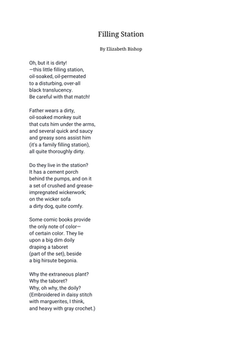Filling Station by Elizabeth Bishop