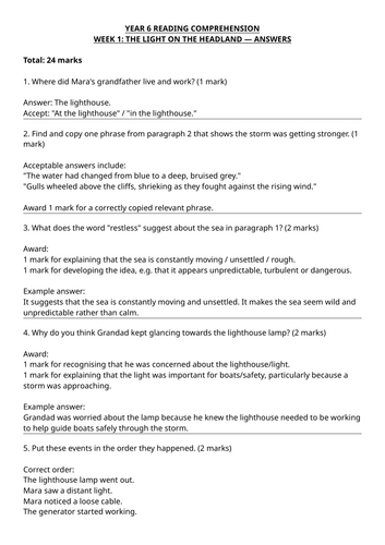 Year 6 Reading Comprehension Week 1 - Reading and Answers