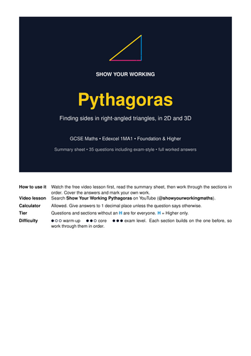Pythagoras GCSE Maths Revision Pack | Edexcel 1MA1 | Full Worked Answers