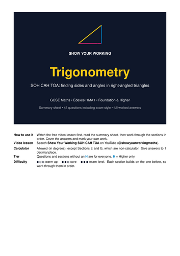 Trigonometry GCSE Maths Revision Pack | Edexcel 1MA1 | Full Worked Answers