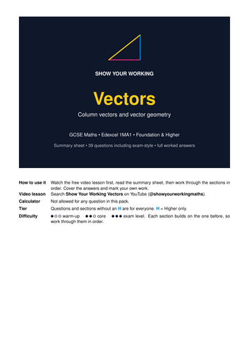 Vectors GCSE Maths Revision Pack | Edexcel 1MA1 | Full Worked Answers