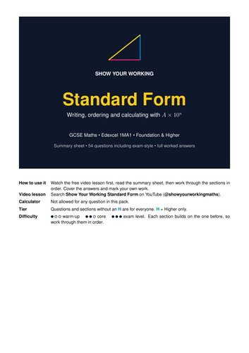 Standard Form GCSE Maths Revision Pack | Edexcel 1MA1 | Full Worked Answers