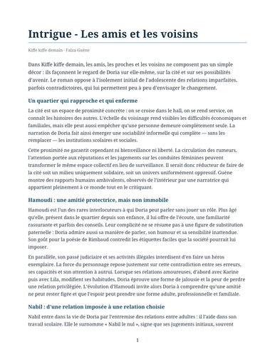 Kiffe kiffe demain – Faïza Guène – Plot: Friends and Neighbours