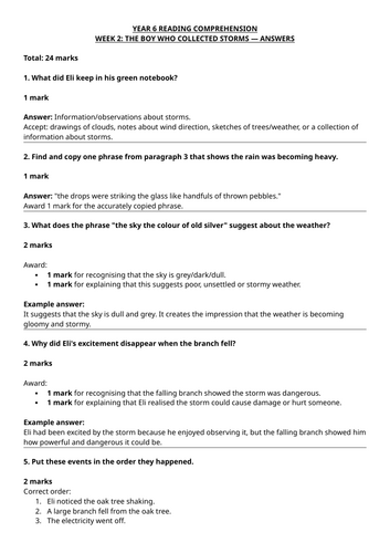 Year 6 Reading Comprehension Week 2 - Reading and Answers