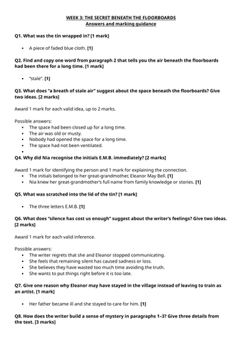 Year 6 Reading Comprehension Week 3 - Reading and Answers