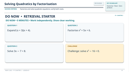 IAS Maths - P1 - Chapter 2 - Quadratics - FULL WEEK LESSONS