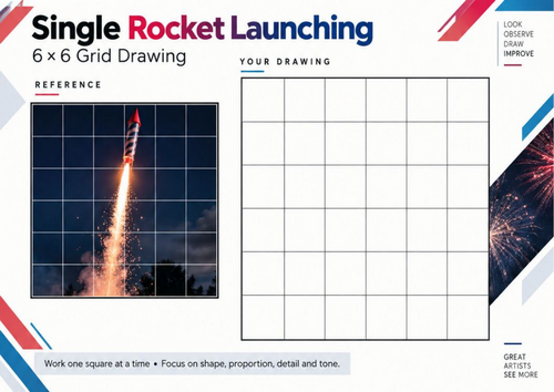 Single Firework Rocket Grid Drawing Worksheet | Bonfire Night Art | KS3 & KS4