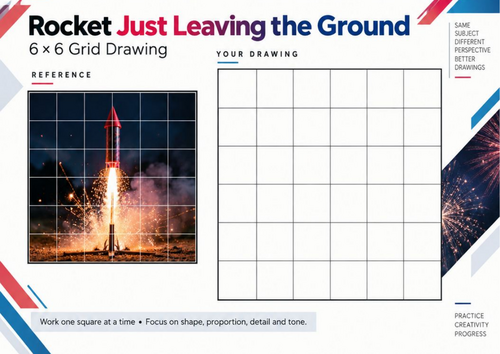 Firework Rocket Launch Grid Drawing Worksheet | Bonfire Night Art | KS3 & KS4