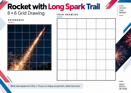 Firework Rocket Spark Trail Grid Drawing Worksheet | KS3 & KS4 Art
