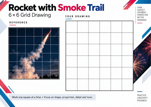 Firework Rocket Smoke Trail Grid Drawing Worksheet | Bonfire Night KS3 & KS4