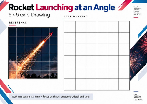 Angled Firework Rocket Grid Drawing Worksheet | Bonfire Night Art KS3 & KS4