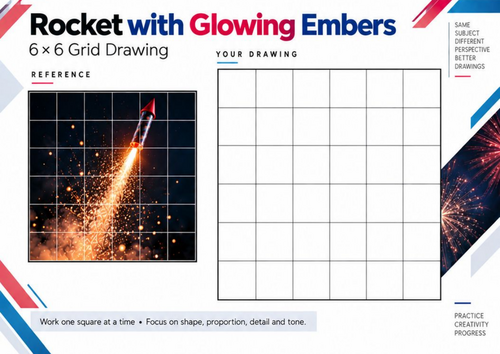 Firework Rocket Glowing Embers Grid Drawing Worksheet | KS3 & KS4 Art