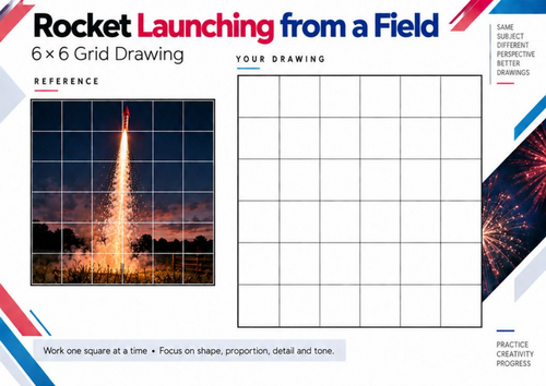 Firework Rocket Field Launch Grid Drawing Worksheet | KS3 & KS4 Bonfire Night Art
