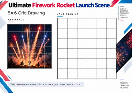 Ultimate Firework Rocket Launch Grid Drawing Worksheet | Bonfire Night Art KS3 & KS4