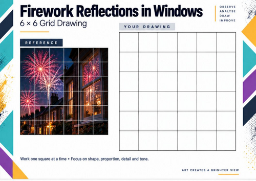 Firework Reflections in Windows | Bonfire Night Grid Drawing | KS3 & KS4 Art