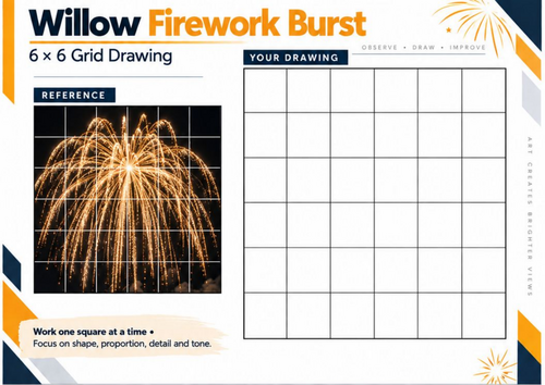 Willow Firework Burst Grid Drawing Worksheet | Bonfire Night Art | KS3 & KS4