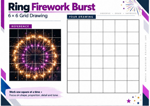 Ring Firework Burst Grid Drawing Worksheet | Symmetry & Shape Art | KS3 & KS4