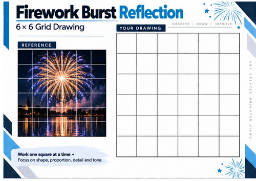 Firework Reflection Grid Drawing Worksheet | Bonfire Night Art | KS3 & KS4
