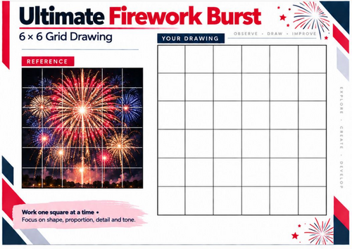 Ultimate Firework Burst Grid Drawing Worksheet | Bonfire Night Art | KS3 & KS4