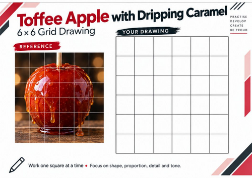 Toffee Apple with Dripping Caramel Grid Drawing Worksheet | KS3 & KS4 Art