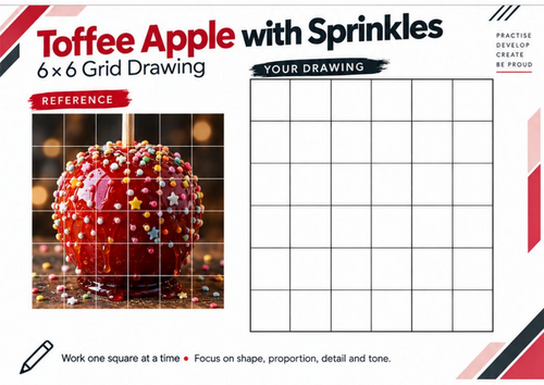 Toffee Apple with Sprinkles Grid Drawing Worksheet | KS3 & KS4 Art Activity