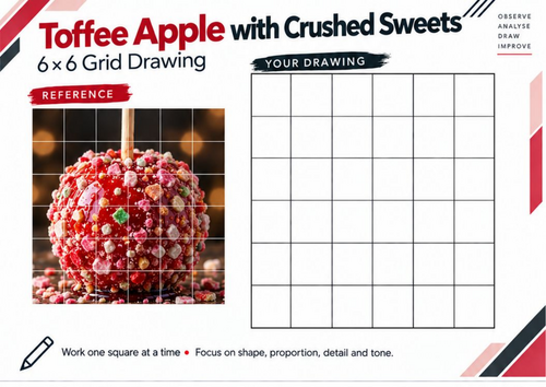 Toffee Apple with Crushed Sweets Grid Drawing Worksheet | KS3 & KS4 Art