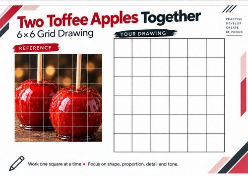 Two Toffee Apples Grid Drawing Worksheet | Still Life Drawing | KS3 & KS4