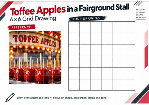 Toffee Apples Fairground Stall Grid Drawing Worksheet | KS3 & KS4 Art