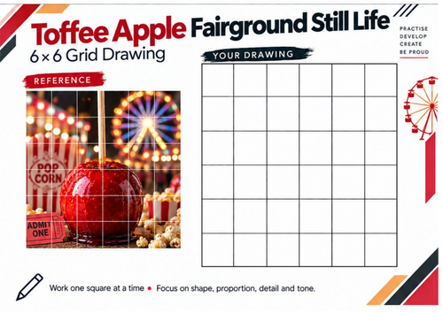 Toffee Apple Fairground Still Life Grid Drawing Worksheet | KS3 & KS4 Art